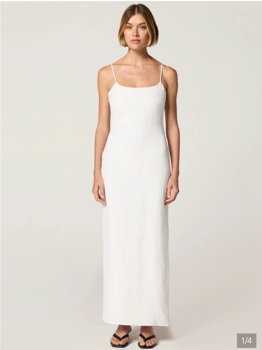 CLYQUE Minimalist White Spaghetti-Strap Maxi Dress